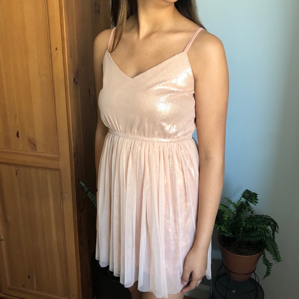 🌸 blush sequin tulle dress, cinches @ waist